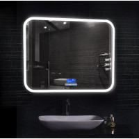 Зеркало в ванную комнату с подсветкой, часами и музыкой Армани 80х60 (800х600)
